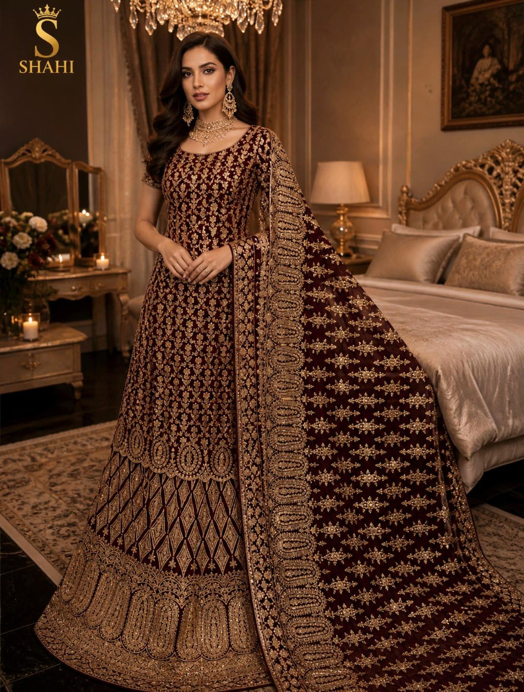 Sadaf | Farshi Style Big Flair lehenga and dupatta for bridal barat dress for wedding event