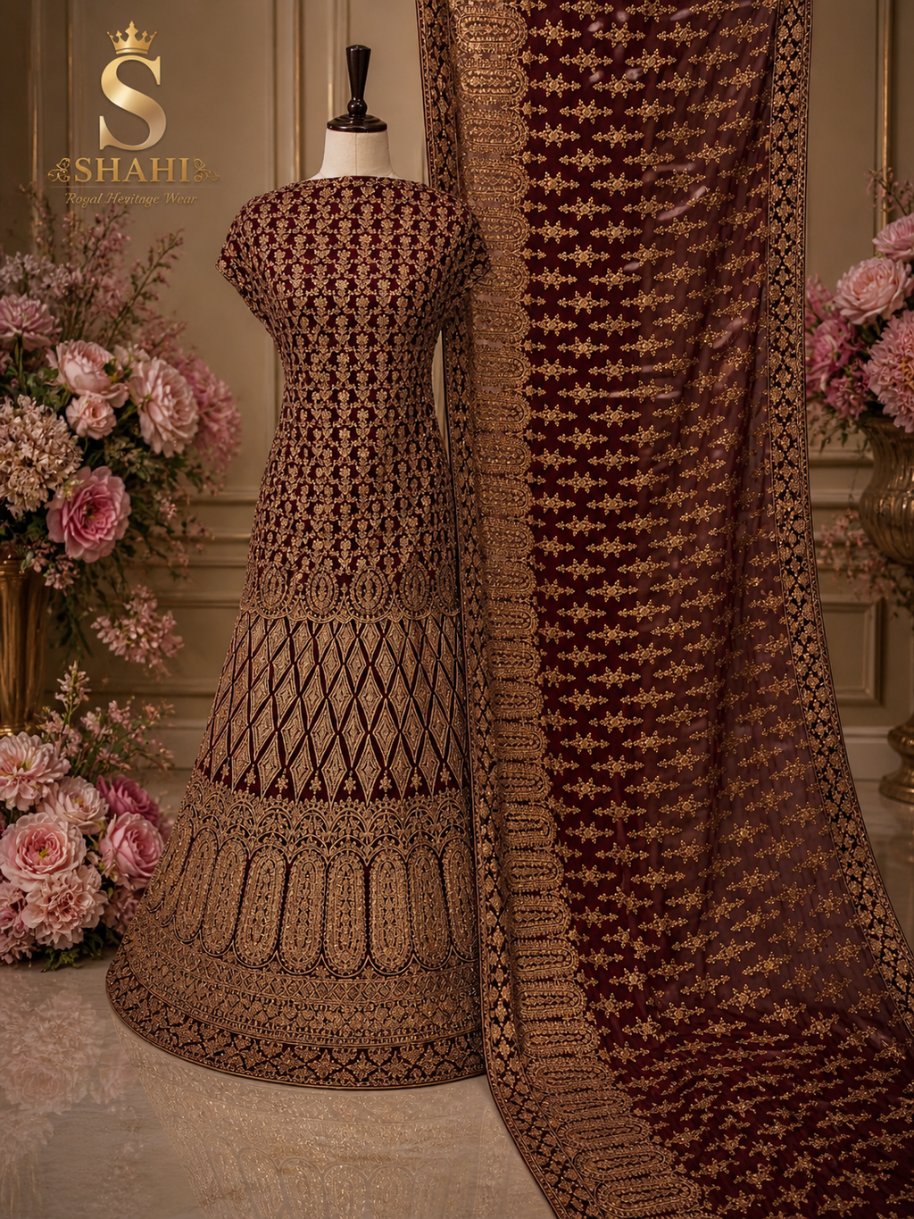 Sadaf | Farshi Style Big Flair lehenga and dupatta for bridal barat dress for wedding event