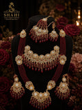 Kohinoor - Red Kundan Bridal Jewelry Set, Gold Pearl Floral Necklace, Earrings, Tikka