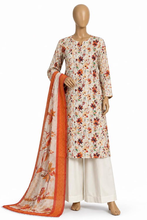 Gul-e-Naar Ivory Floral Lawn Suit | 3-Piece Pakistani Eid Dress with Dupatta